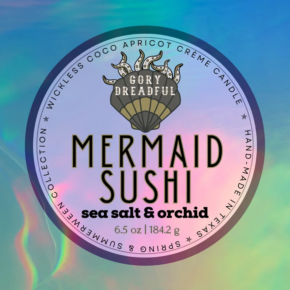 Mermaid Sushi Luxury Wickless Candle: Sea Salt & Orchid Scent
